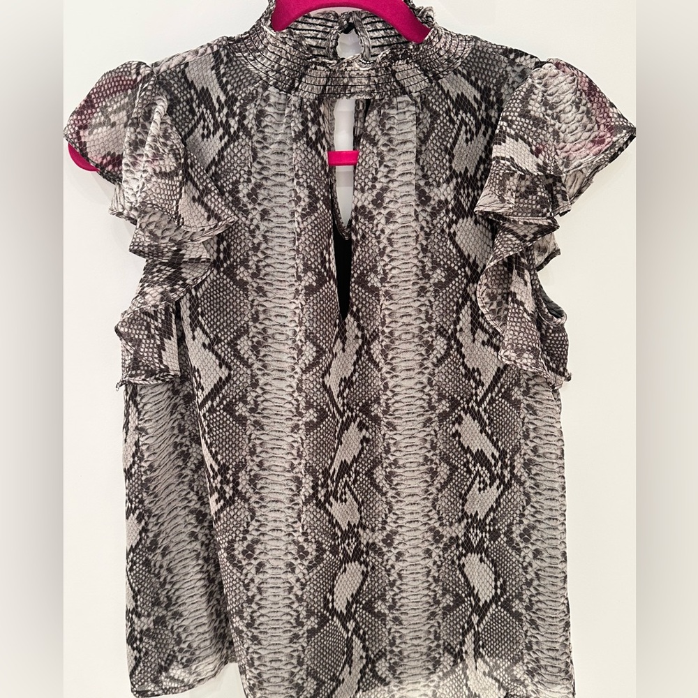 Snake print mock neck blouse